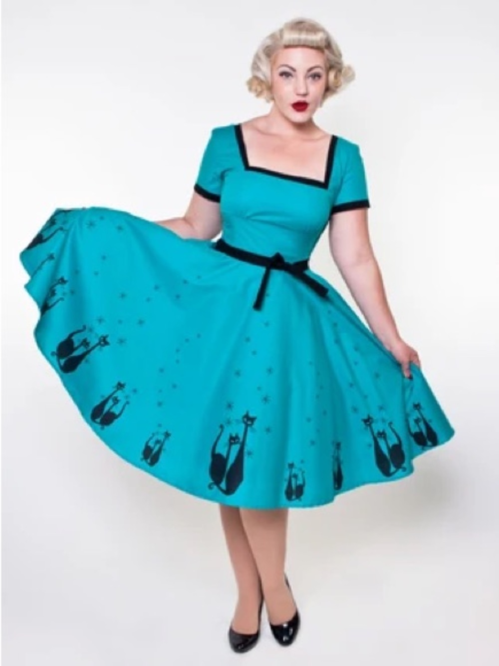 Heart Of Haute El Gato Cat Dress Pinup Retro Rockabilly Size Small